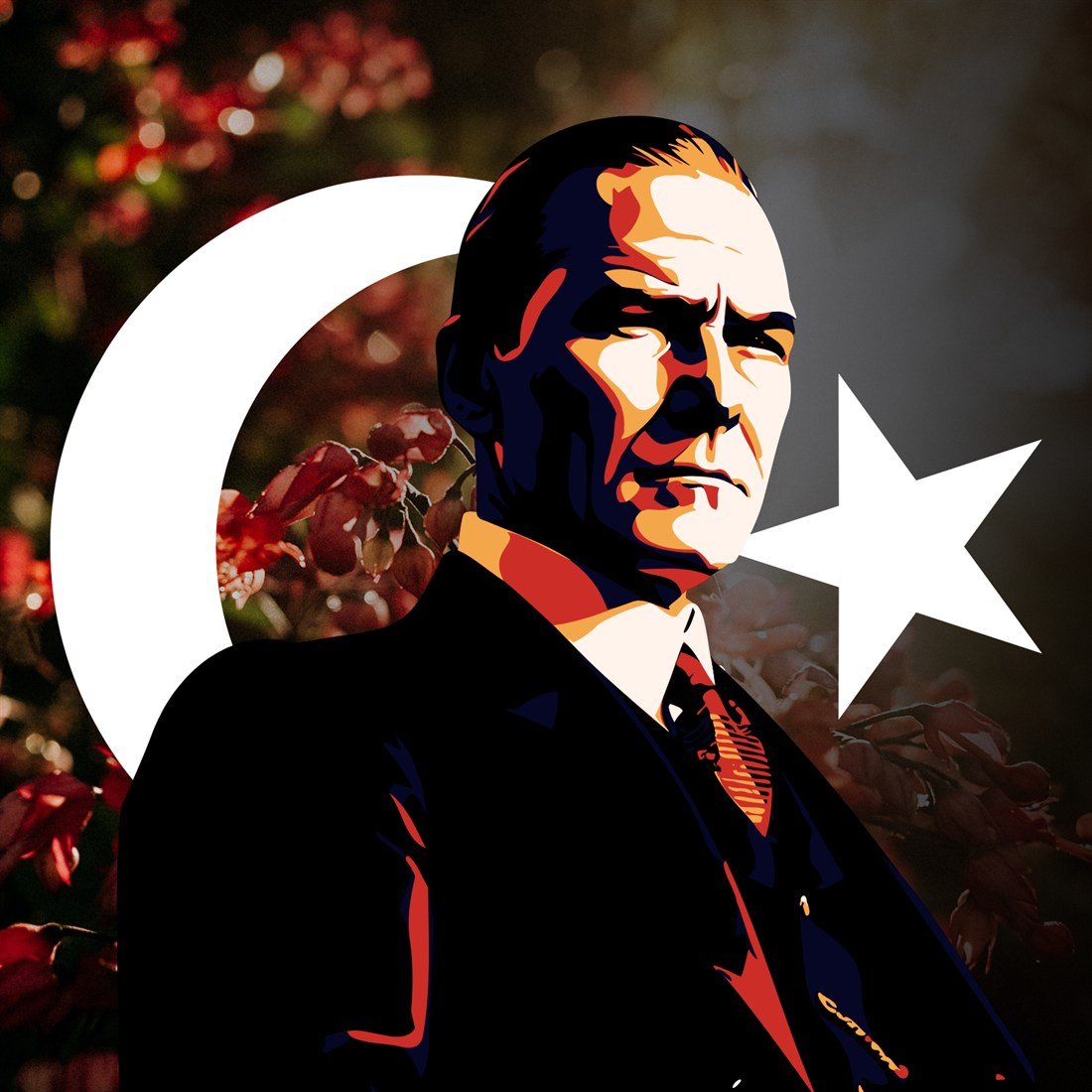 B1RTURK amblemi: ay yıldızın önünde Mustafa Kemal Atatürk portresi